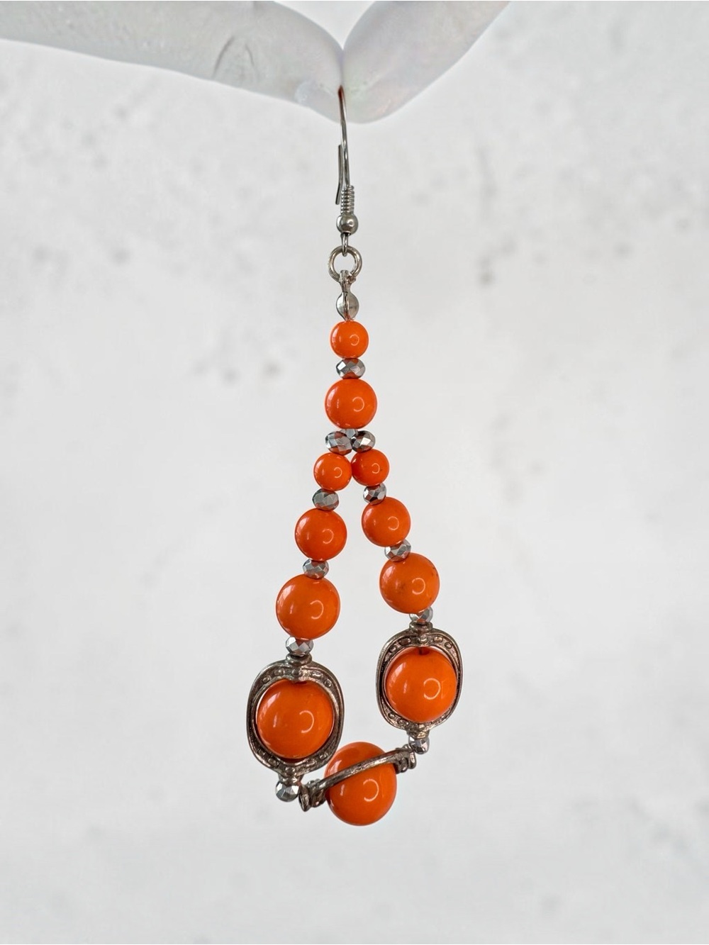 Orange Beaded Drop Earrings - SKU F